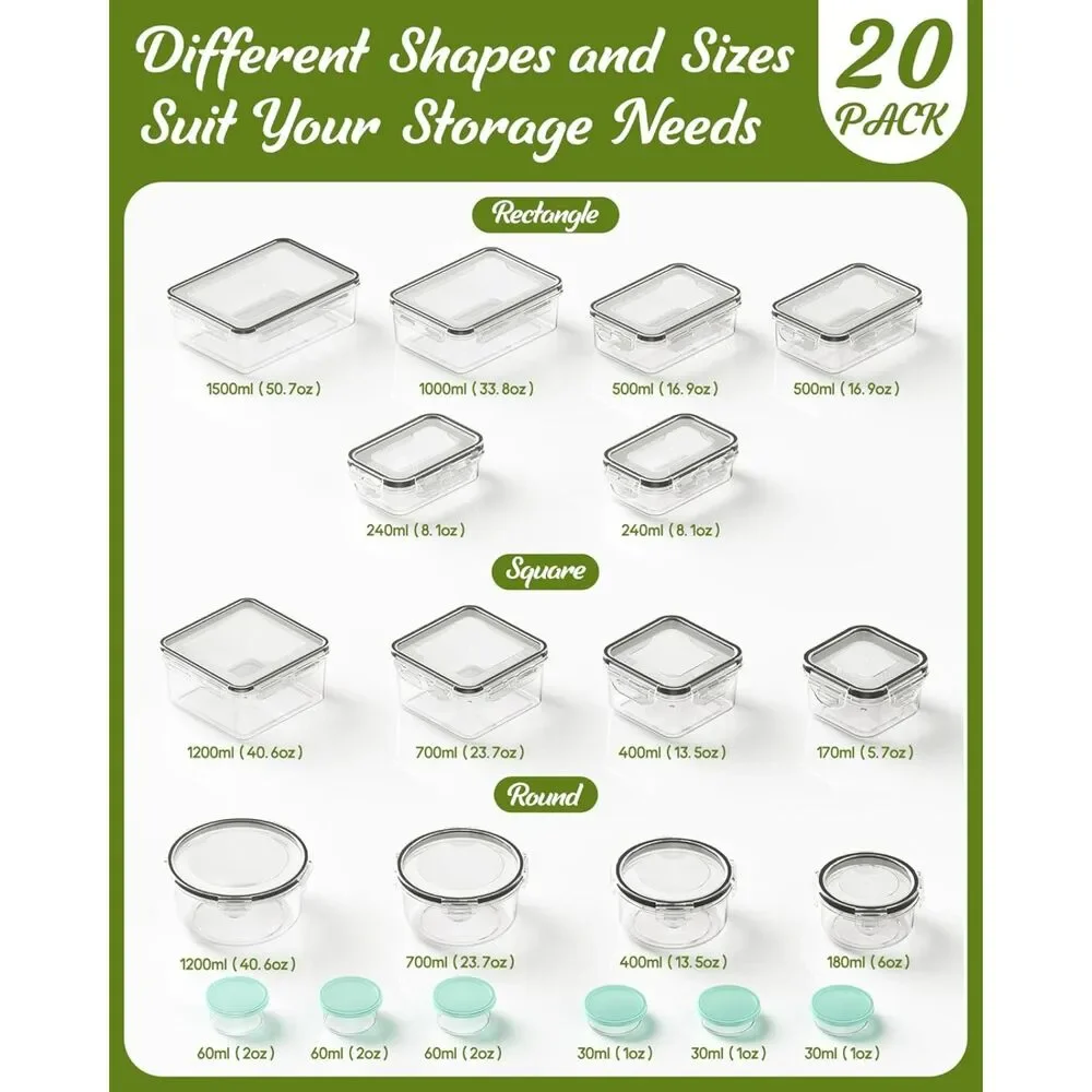 40 Piece Food Storage Containers with Lids BPA-Free Plastic Food Containers